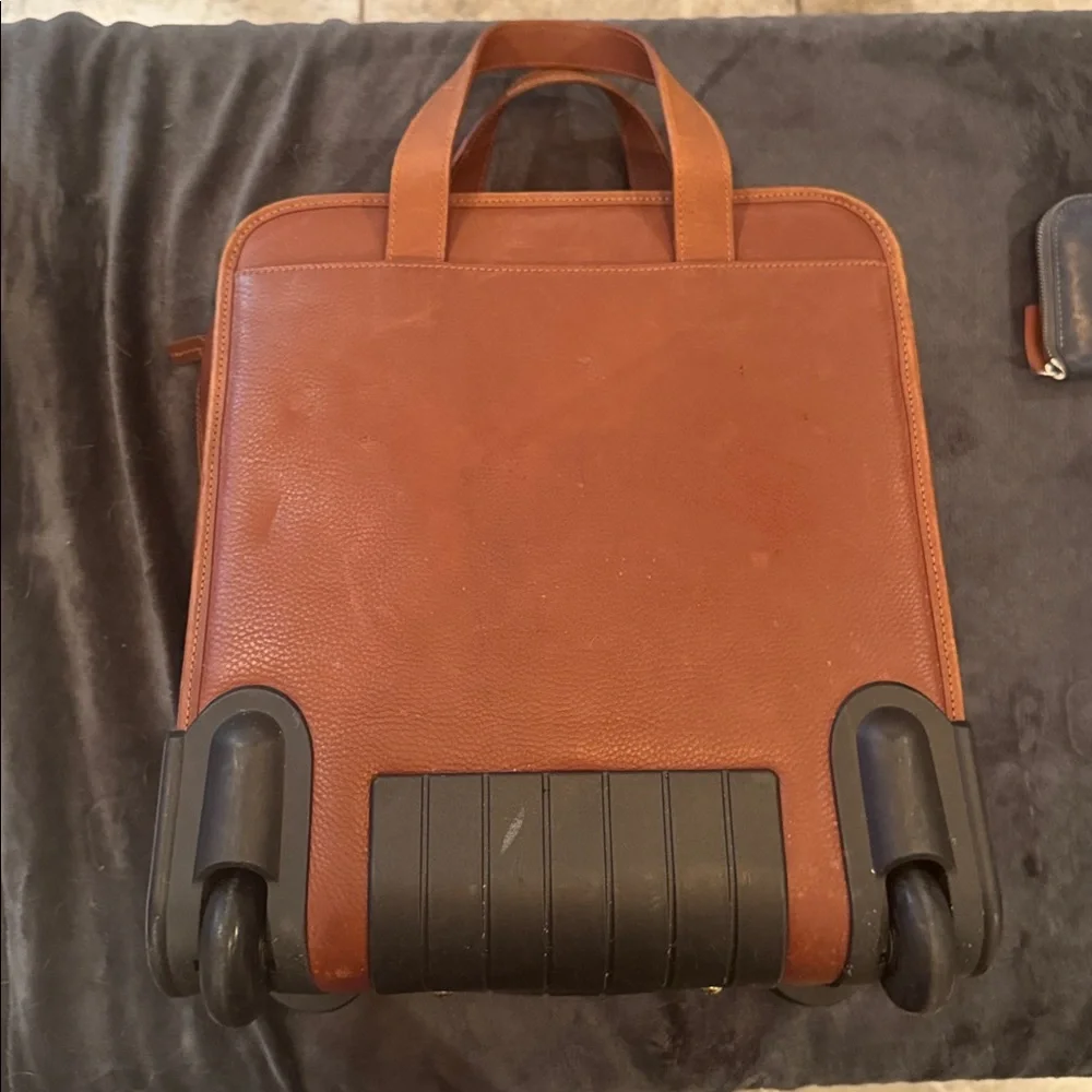 Brown Genuine King Ranch Leather Rolling Laptop Bag